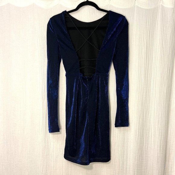 Superdown Julia Strappy Back Long-Sleeve Dress in Blue Sparkle - XXS - Picture 4 of 5